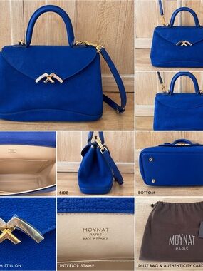 Moynat Gabrielle PM Cobalt Blue Grained Leather Bag w/ Dust Bag & Card